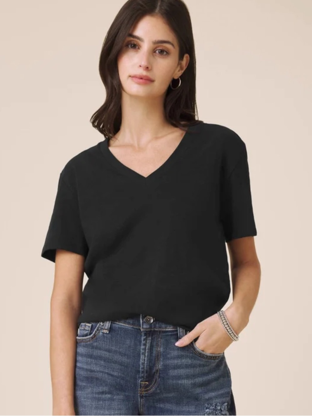 Splendid Black V-Neck Boyfriend Tee